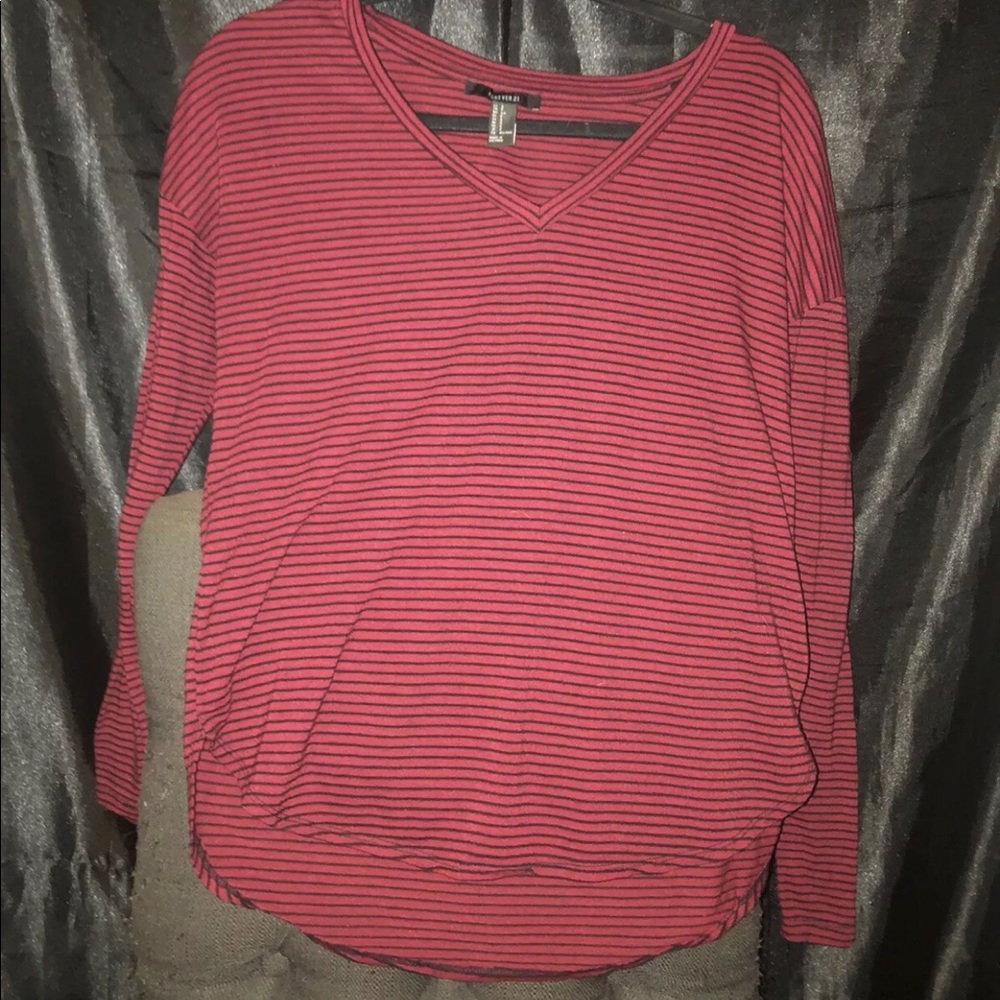 Women’s Red & Black Stripped Forever 21 Tshirt